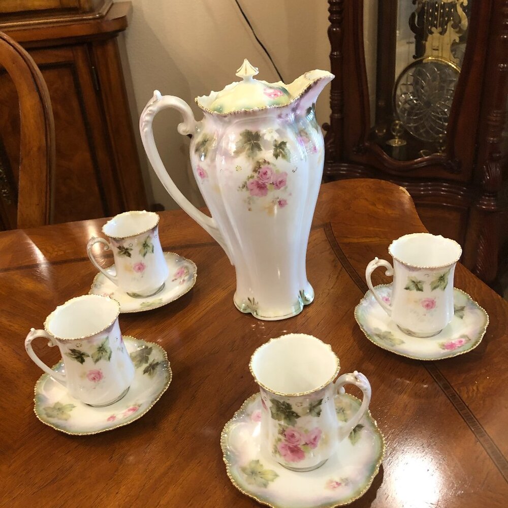 Vintage RS Prussia Floral Tea Set, 10 Piece Porcelain Tea Service, Roses, Flower